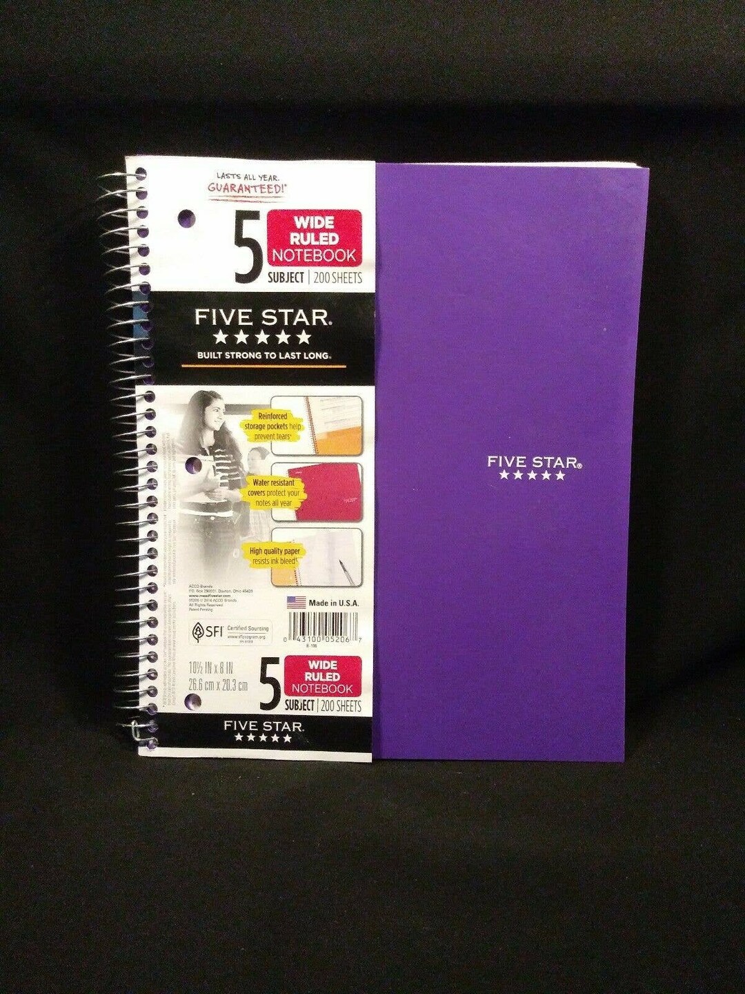 1 Five Star Spiral Notebook, 5 Subject, Wide Ruled Paper, 200 Sheets ...