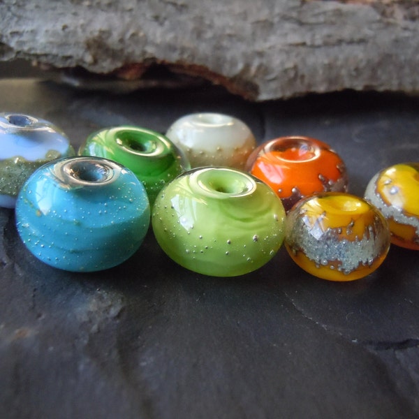 Handmade Lampwork Glass Bead Set. Jewelry Supply. Encased Mixed Pastels with Fine Silver. LWS-63