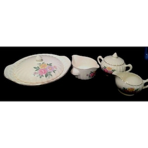 SALE 6 Pc 1940&#39;s WS George China Serving Set in Romance White w Floral Gold Trim