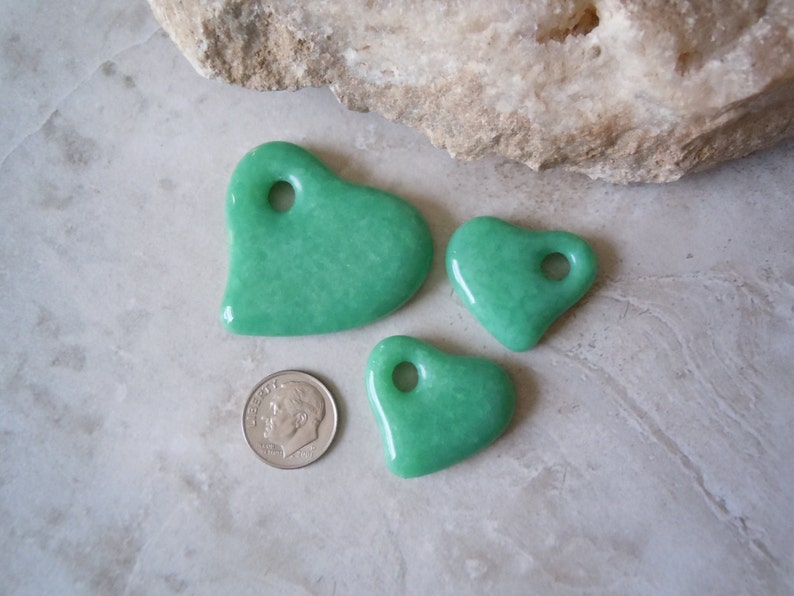 Mottled Mint Green. Cast Glass Hearts. Handmade Pendant Bead Set. C-04 image 2
