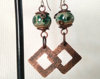 Handmade Lampwork Glass Beads n Recycled Copper Earrings.