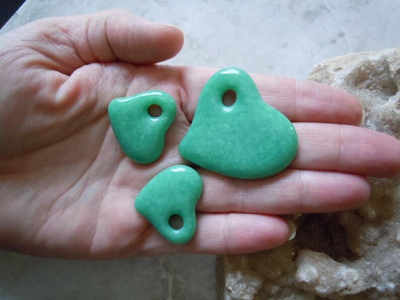 Mottled Mint Green. Cast Glass Hearts. Handmade Pendant Bead Set. C-04 image 4