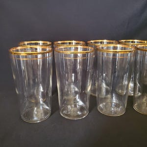 8 Vintage Libbey 1950s Gold Rim Glasses Single Band Blown Glass Tumblers image 3