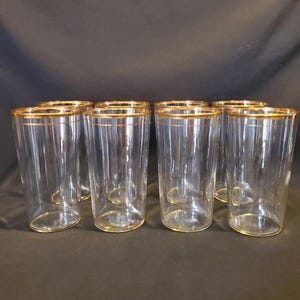 8 Vintage Libbey 1950s Gold Rim Glasses Single Band Blown Glass Tumblers image 5