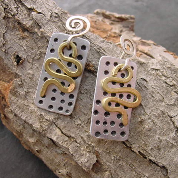 Handcrafted Jewelry Upcycled Dangle Earrings Recycled Mixed Metals. Made to Order RCE-13