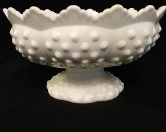 Fenton 6 Candle Hobnail Milk Glass Candle Bowl