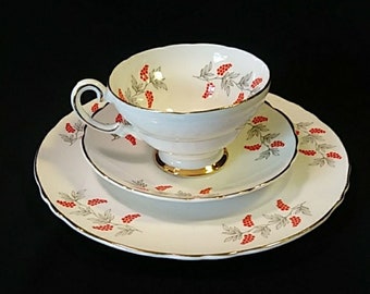 3 Pc Crown Staffordshire Tea Cup n Saucer, Dessert