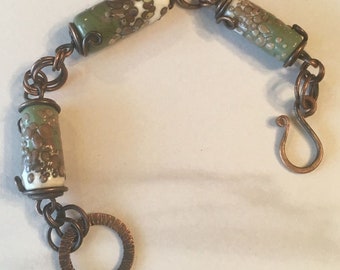 Handcrafted Copper n Lampwork Glass Link Bracelet