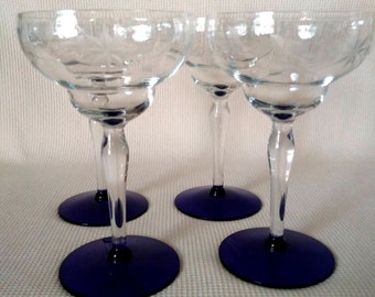 4 Weston W6L2 Blue Footed Champagne Tall Sherbet Glasses