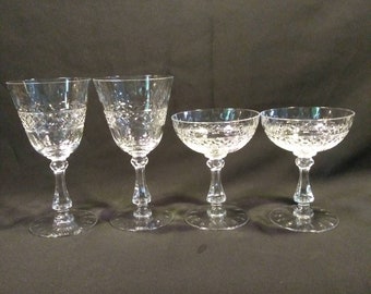 4 Pc Set Mixed Bubble Stem Cut Crystal glassware
