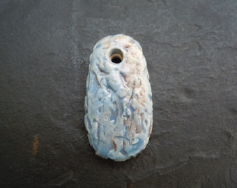 Handmade Ceramic Pendant Bead-Oval Drop Shape with Abstract Texture and Pastel Glaze Coloring-Jewelry Supply