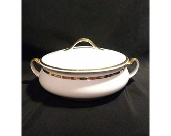 Antique M Z Austria White Covered Bowl With Gold Trim