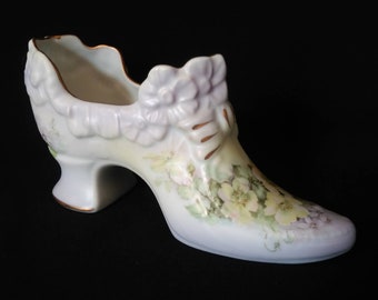 Andrea by Sadek Porcelain Shoe Purple Floral n Lace 11725