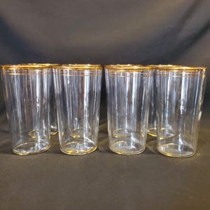 8 Vintage Libbey 1950s Gold Rim Glasses Single Band Blown Glass Tumblers image 8