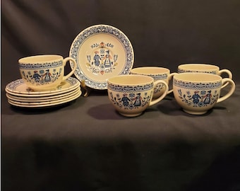 12 Pc Johnson Brothers Hearts & Flowers Old Granite Ironstone Cups n Saucers