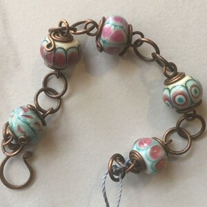 Handcrafted Copper n Lampwork Glass Link Bracelet.