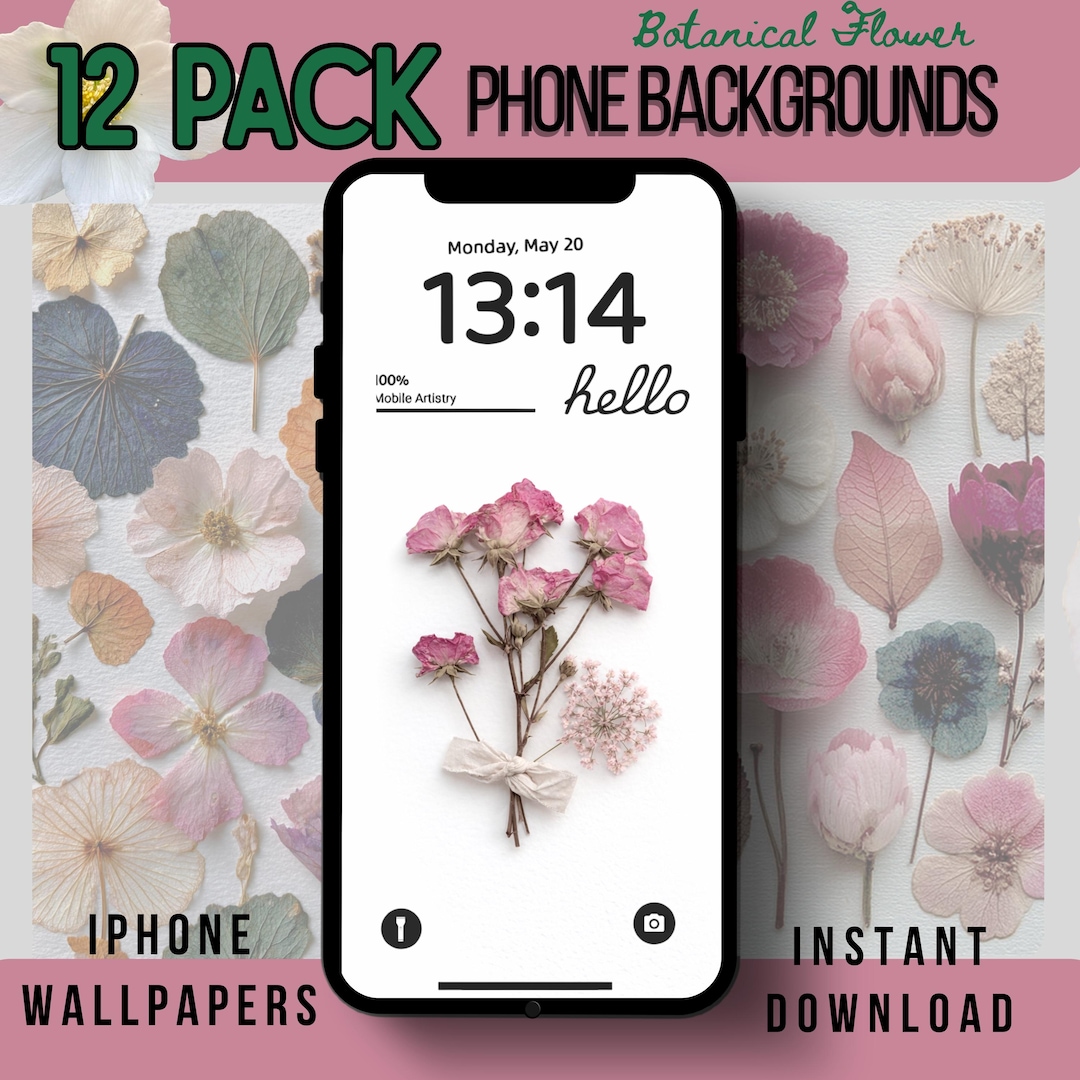 12 Botanical Flower Phone Backgrounds Floral iPhone Wallpapers Pressed ...