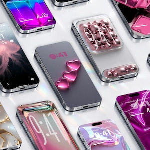 Pink Chrome Wallpaper Pack, Liquid Glass 3D Glossy 4K Backgrounds for iPhone & Android