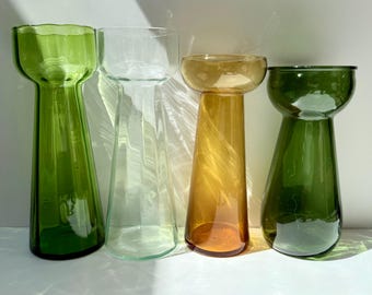 Vintage Hyacinth Vase — Art Glass Vessel for Bulb Forcing in Amber, Clear or Green