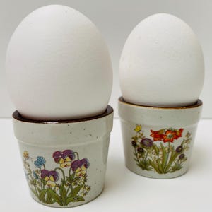 Speckled Ceramic Egg Cup Set: Floral Butterfly Design, Cottagecore Kitchen