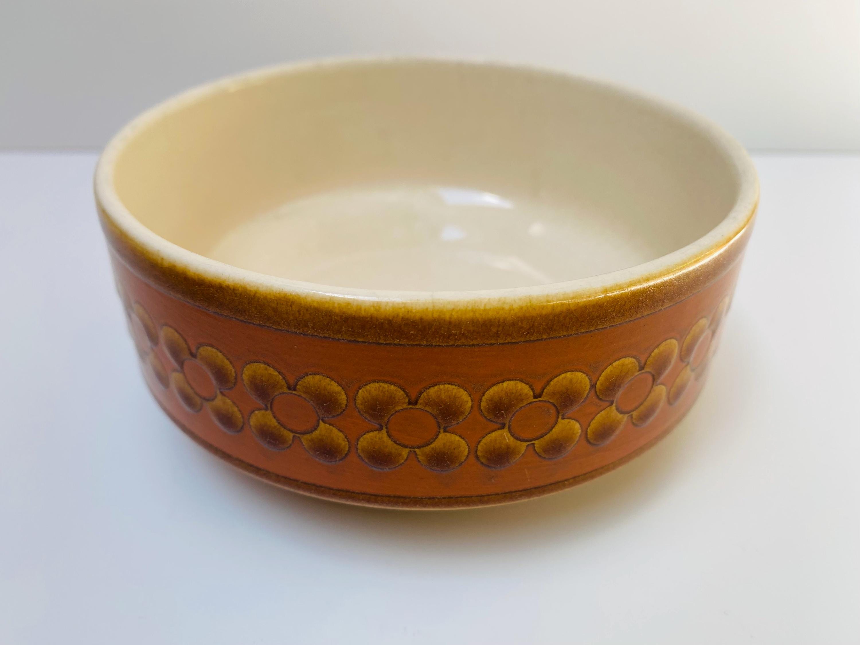Vintage Hornsea Saffron bowl | John Clappison design made 1974 England | Orange + rusty brown daisy-pattern | Salad dessert or cereal bowl