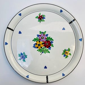 VILLEROY & BOCH WALLERFANGEN large antique 32cm plate | Hand-stencilled violet + burgundy anemone flowers | Platter dated 1874-1909