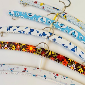 Vintage 1970s Fabric Covered Hangers: Retro Floral & Animal Prints, Set of 5