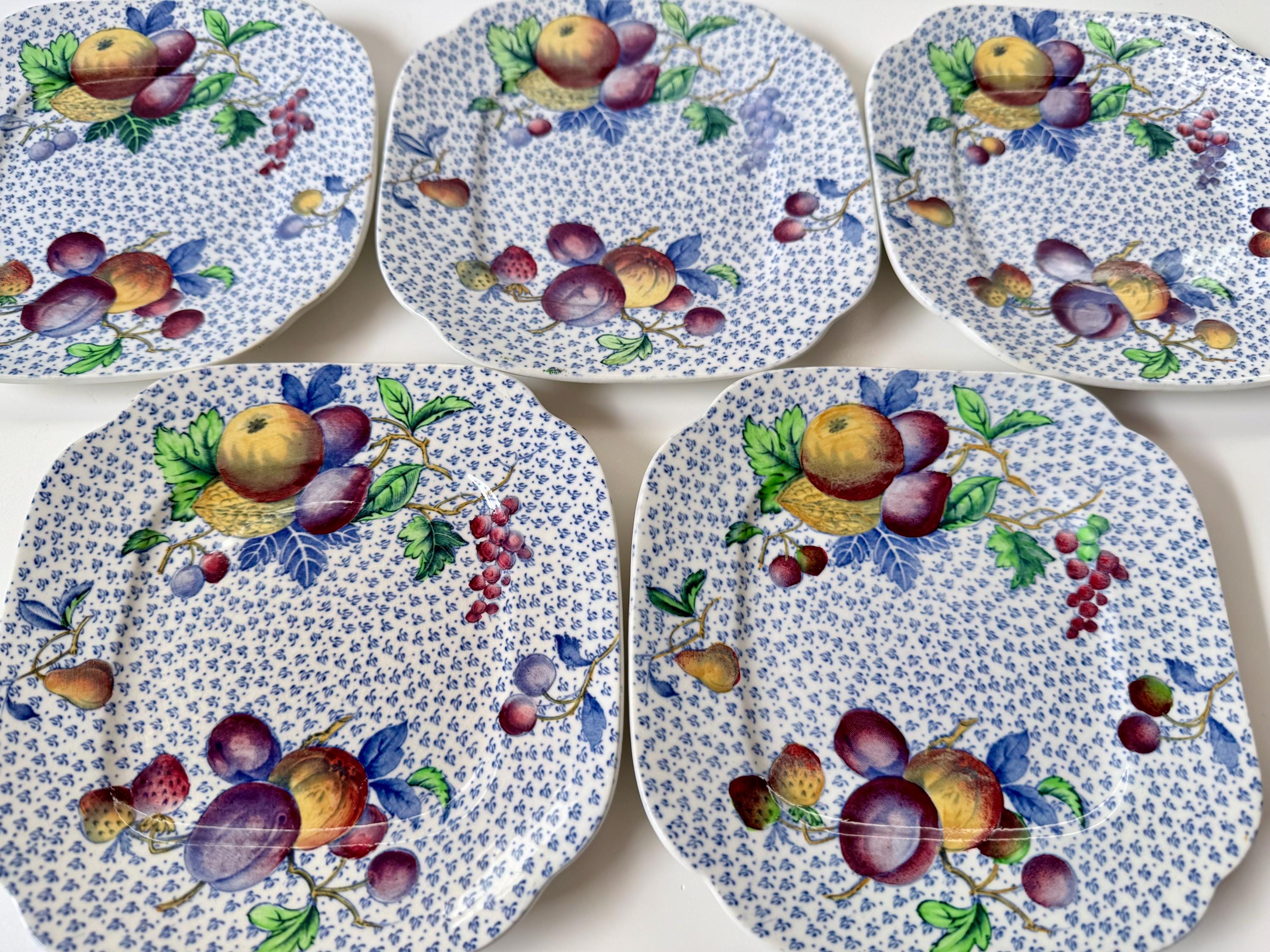 Spode Canterbury 希少フルーツ皿6枚 Vintage Copeland Spode Fruit Plates, Set of 5, Blue White