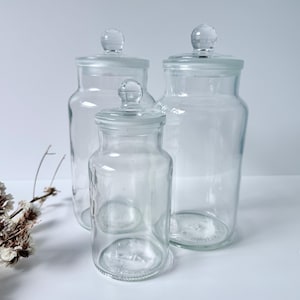 Vintage RAVENHEAD Clear Glass Kitchen Storage Jars | Reusable 1950s English Sweet Jar | Liftable Lid