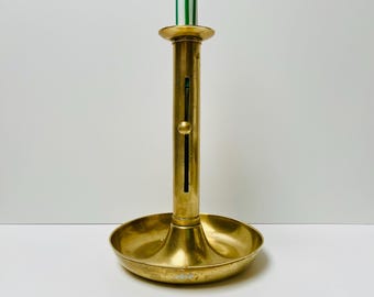 Vintage Brass Candlestick with Adjustable Height & Drip Tray