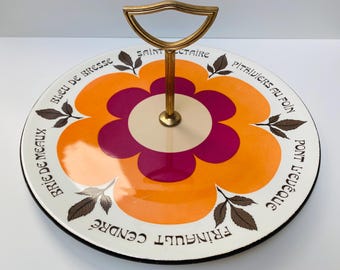Vintage GIEN kaasplankje of -plank: Franse Flower Power serveerschaal uit de jaren 70