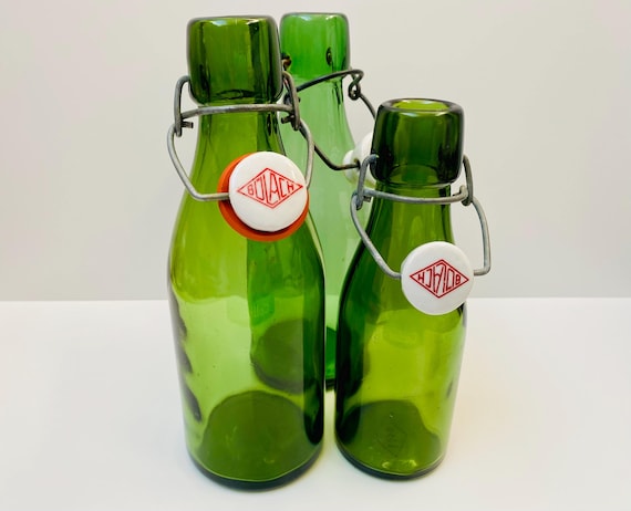 Vintage BÜLACH-Flasche aus grünem Glas: Schweiz, mit Keramikverschluss, 300 ml oder 600 ml