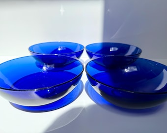 Cuencos de vidrio azul cobalto vintage para servir postres, ensaladas y cereales de desayuno — Juego de 4