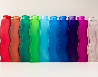 カラフルなヴィンテージIKEA SKÄMT花瓶、波状ガラス、オレンジ、レッド
