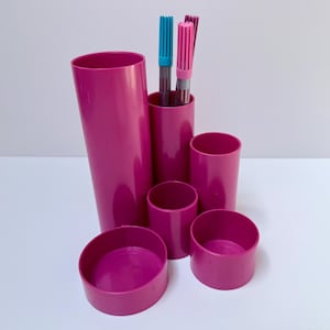 Vintage roze of zwarte modulaire bureau-organizer, cilindrische pennenhouder in ruimtevaartstijl uit de jaren 80 van West-Duitsland.