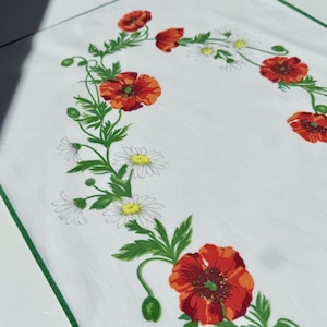 Vintage Summer Wild Flowers Table Runner featuring Red Poppies & Yellow Daisies, 85cm x 37cm