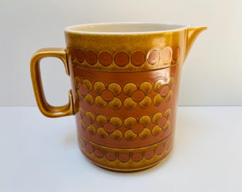 Vintage Hornsea Saffron jug | John Clappison design 1974 England | Orange + brown daisy-pattern | 700ml size for gravy sauces or custard