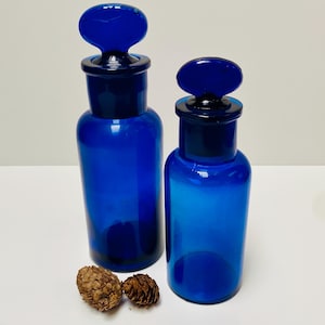 Antique cobalt blue glass apothecary bottles 155ml & 210ml | Display jars formerly pharmaceutical containers from the early 1900s
