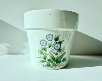 Vintage spräcklig stengodskruka: Japansk vildblomsdesign