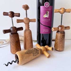 Vintage French Wooden Corkscrew - Mid-Century Bar Decor, Sommelier or Wine Lover Gift