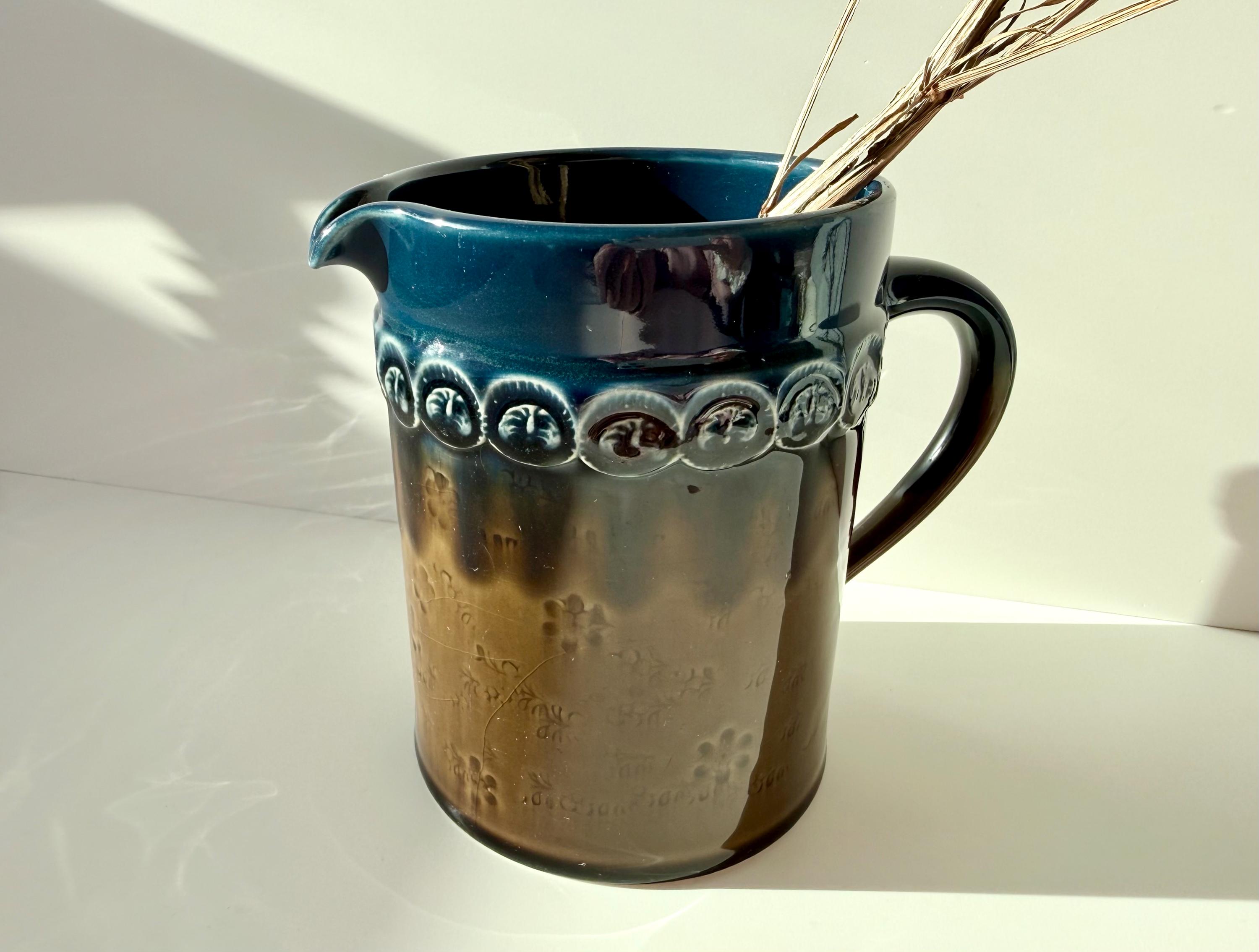 Vintage Rosenthal Studio Line Blue & Brown Pitcher, Björn Wiinblad