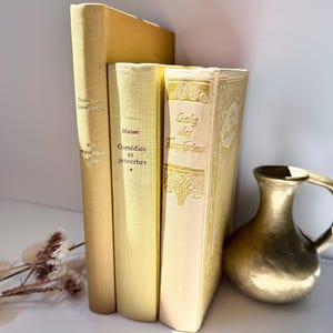 Vintage Yellow Coloured Book Bundle, Hardback French Novels, Brothers Grimm, 1940s-1950s, Set of 3