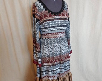 Harvest Moon Dress L-XL; Upcycled Fashion Long Bohemian Ruffle Dress Tiered Prairie Gown Womens Silk Long-sleeved Dress Boho Photoshoot
