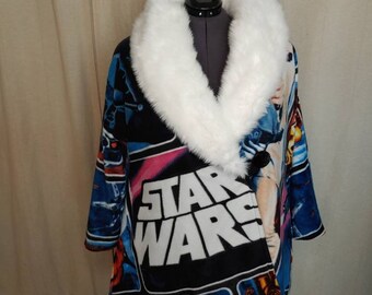 Star Wars Swing Jacket L-2XL; OOAK Statement Mod Fashion mens overcoat womens vintage style coat fur collar Music Festival Fashion Comic Con