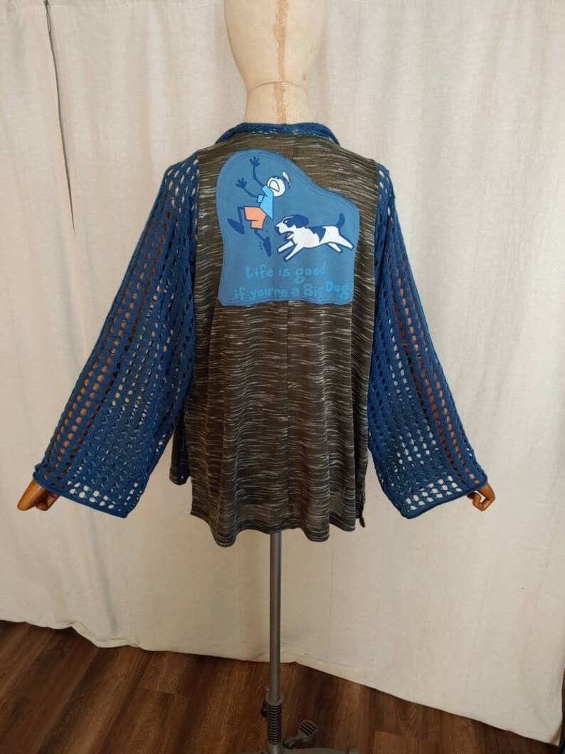 Big Dog Open Cardigan Size S-M; upcycled sweater coat womens lightweight layers hippie mens nomad jacket bohemian boho festival coat green