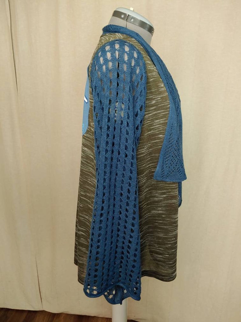 Big Dog Open Cardigan Size S-M; upcycled sweater coat womens lightweight layers hippie mens nomad jacket bohemian boho festival coat green