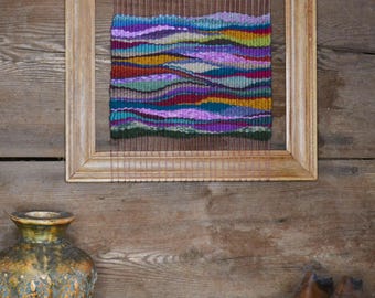 Tejido, tapiz, hecho a mano, pieza única, ecléctico, decoración de pared, arte abstracto, casa de campo moderna, morado