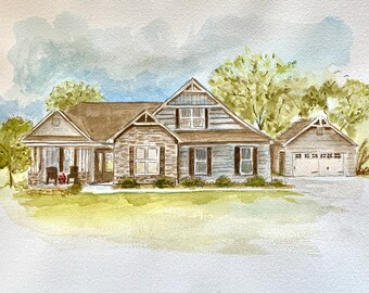 Custom Watercolor Home Portrait from Photo