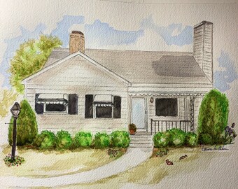 Watercolor Home Portrait from Photo