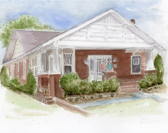 Home Portrait in Watercolor from Photo Customizable